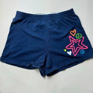 Faded Glory Girls Dark Blue Shorts Neon Stars Hearts Peace Signs Large 10-12
